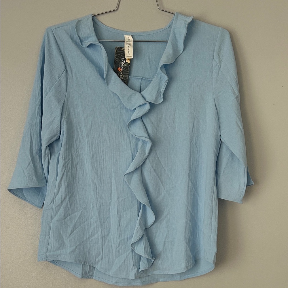 Women's Light Blue Ruffle Top